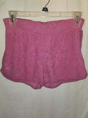 Monki Pink Terry Athletic Lounge Shorts with Rhinestone Accent